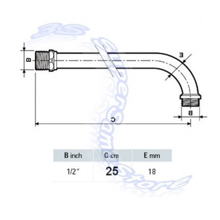 Braccio doccia tondo 250 mm per soffione